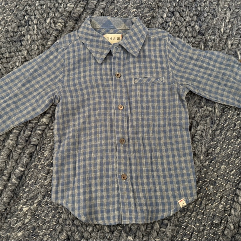 Me & Henry Blue Plaid Button Down Long Sleeve Shirt Boys Size 3-4Y 3T 4T $34MSRP